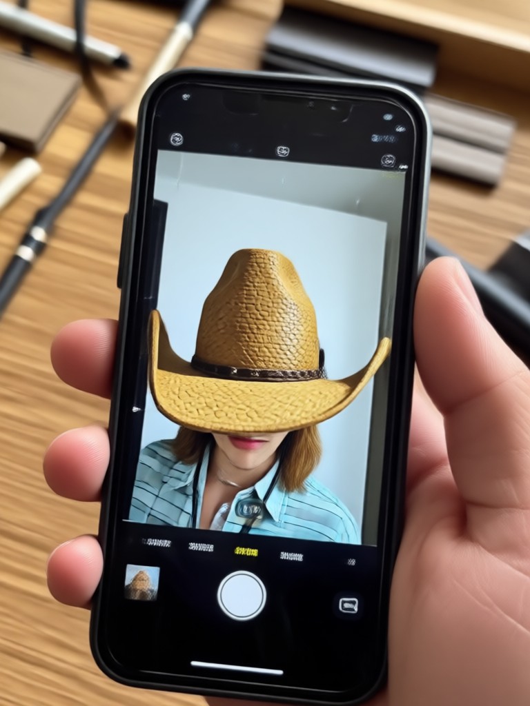 Virtual try on result with a cowboy hat and sunglasses