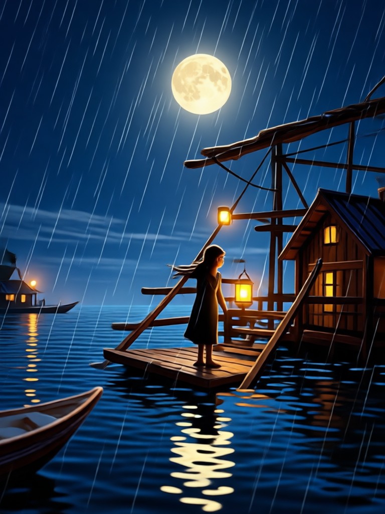 Dramatic monsoon night kiss with lightning effect AI generation