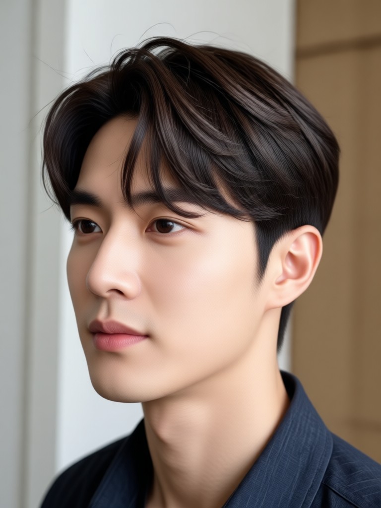 Gaya rambut Korea poni berantakan AI
