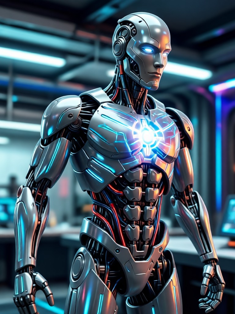 AI generated sci-fi action hero with energy sword