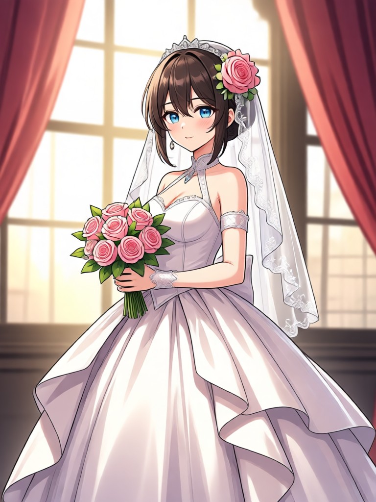 Victorian style anime bride with lace details