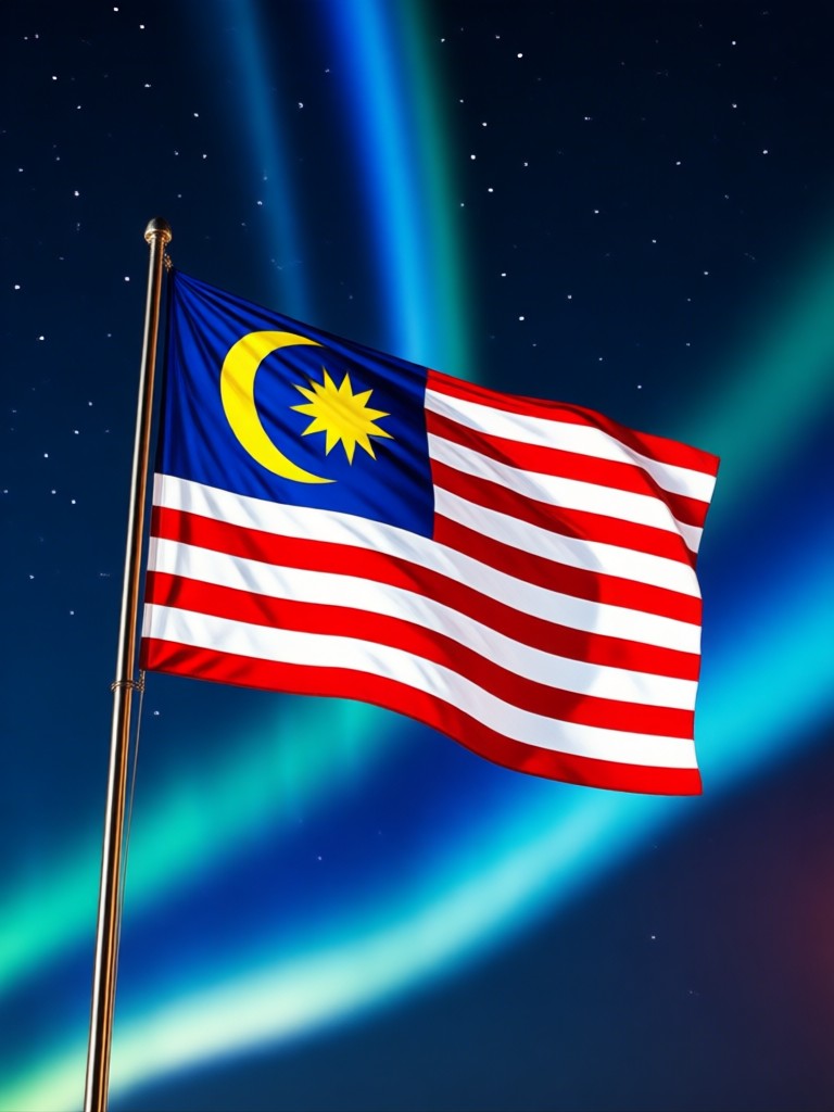 Cinematisches KI-Foto mit malaysischen Flaggen-Elementen