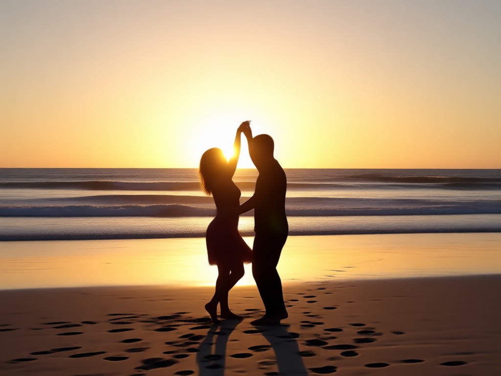 Social media phone screens showing trending beach dance videos