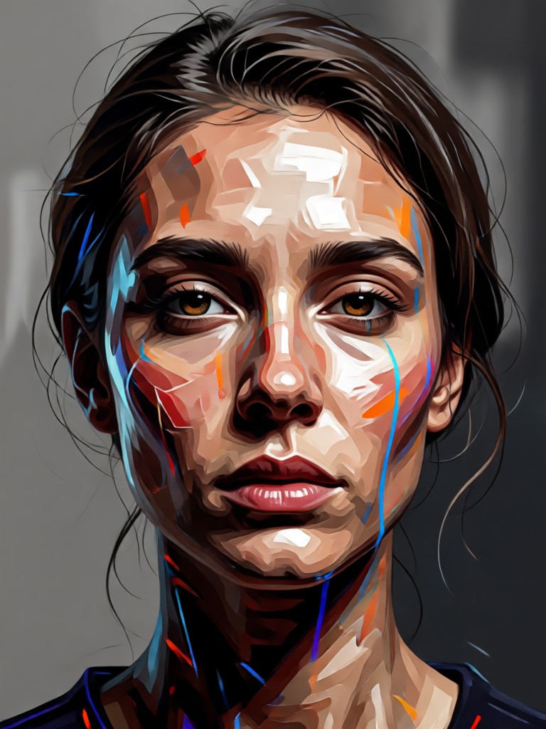 Red black portrait with geometric elements