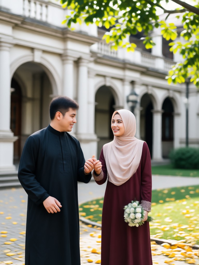 Muslim couple with Ramadan theme AI photo