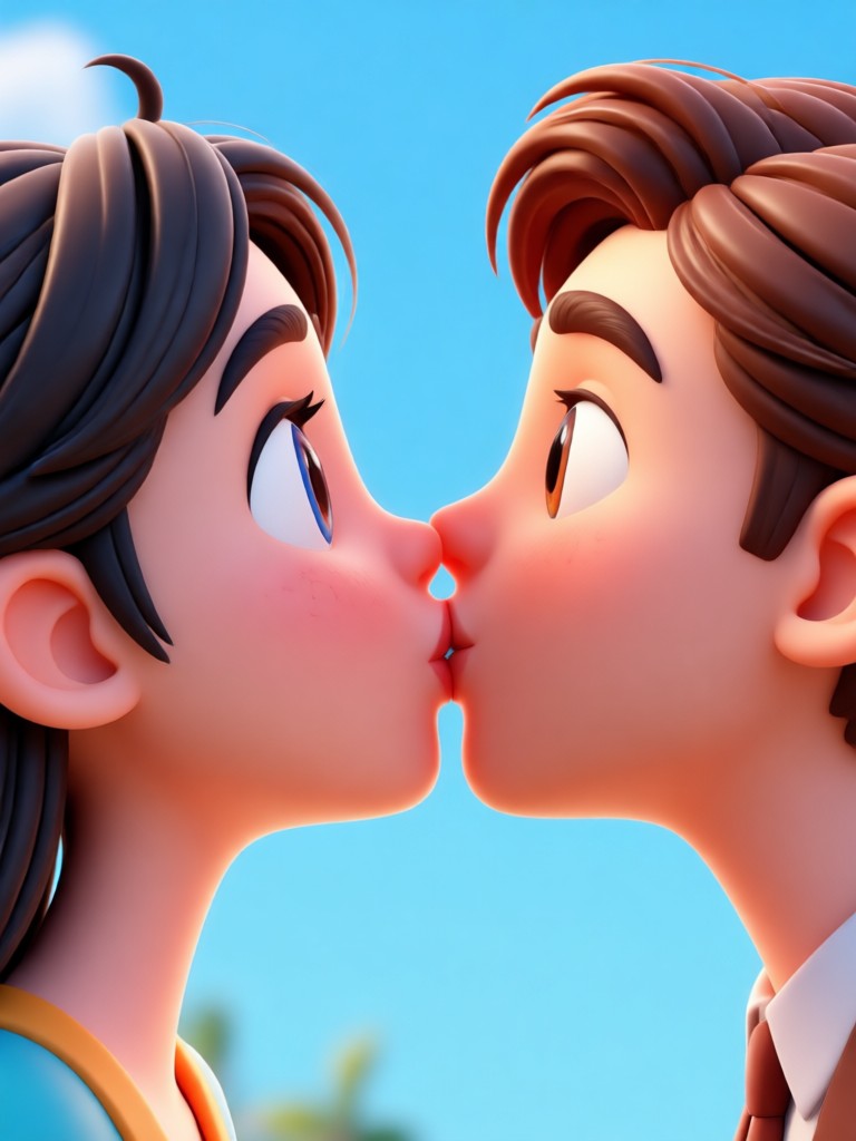 Animação de beijo no estilo de história em quadrinhos