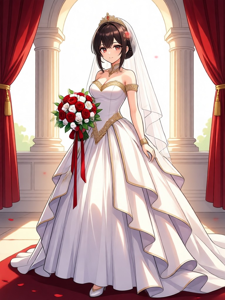 Fantasy anime bride with magical glowing dress