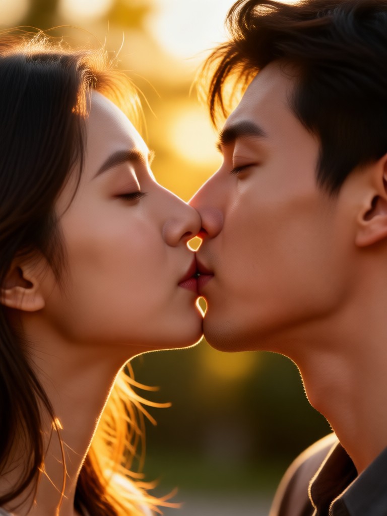 Cinematic sunset kiss AI video result