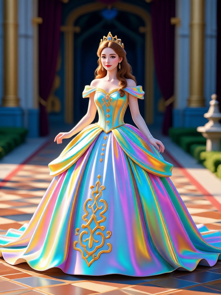 AI generated video of modern dress transforming into historical royal gown
