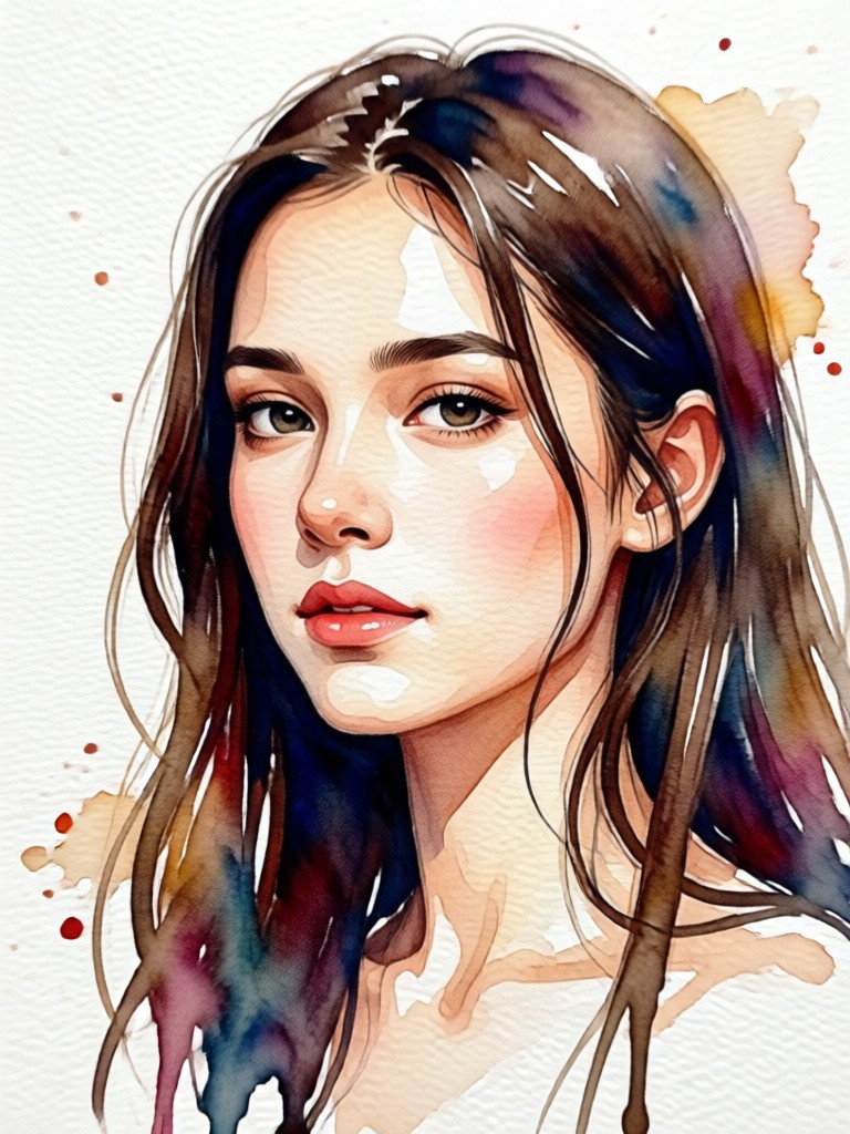 Realistic watercolor portrait with soft washes