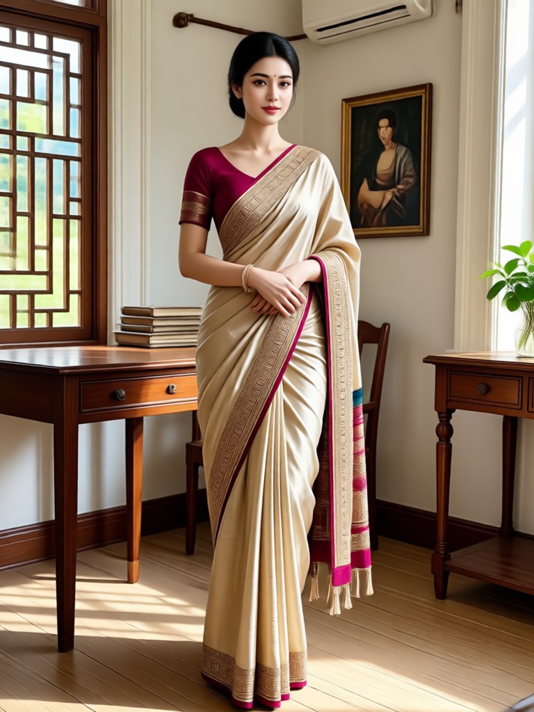AI Red Saree with Heavy Zari Work