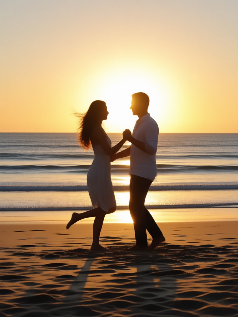 AI generated couple dancing on a beach at sunset