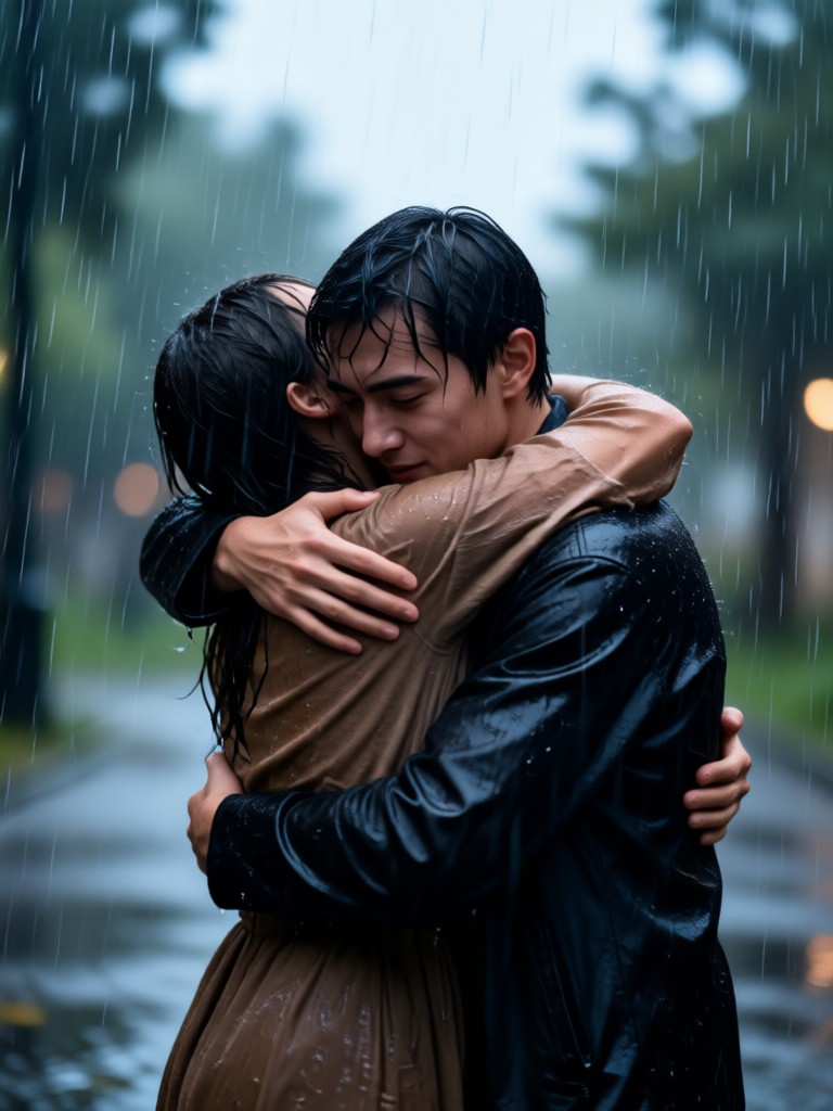 Hopeful rain hug at sunset