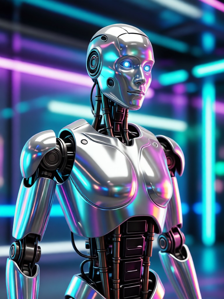 Glitch art style robot filter with data corruption effects