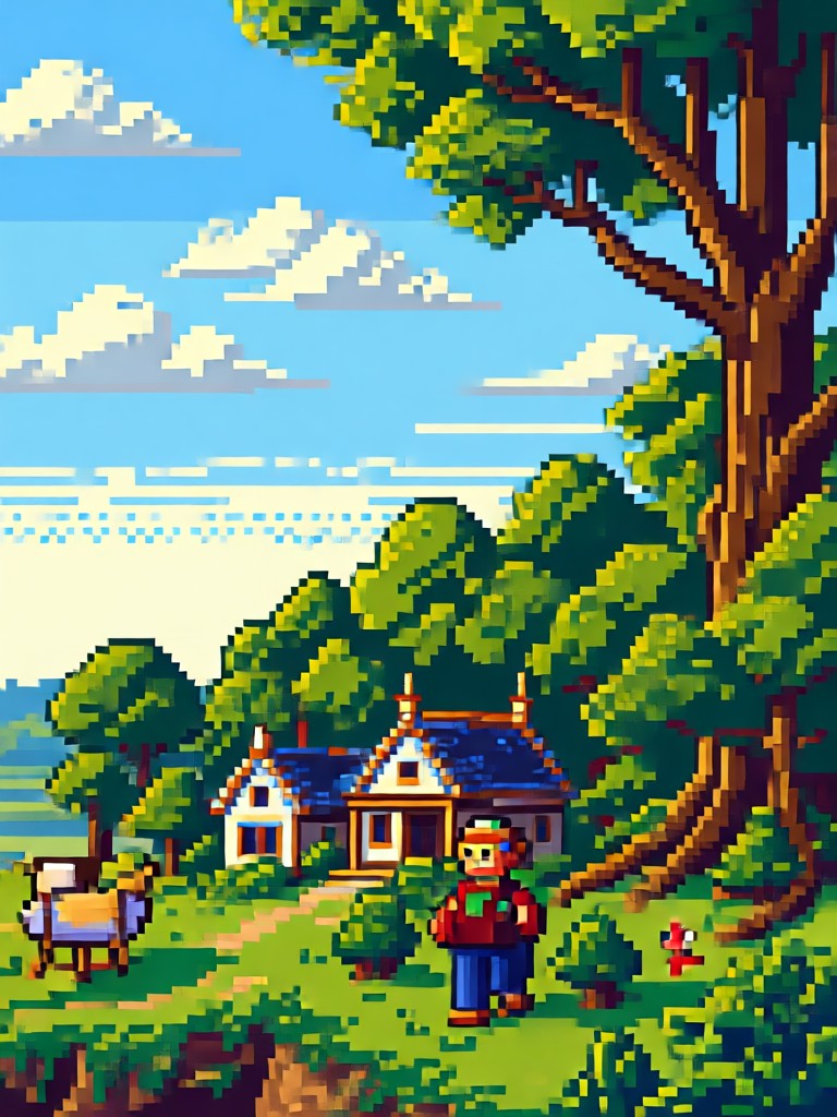 Cenário urbano com efeito de pixel art 8-bit