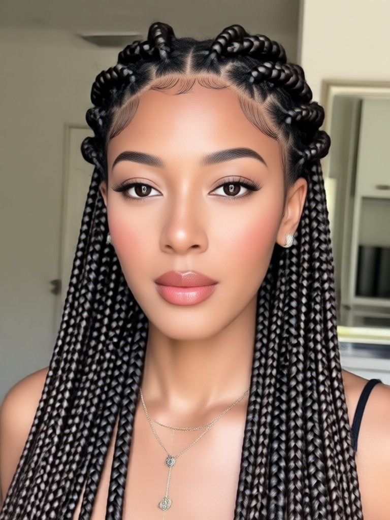 Vibrant red and black box braids