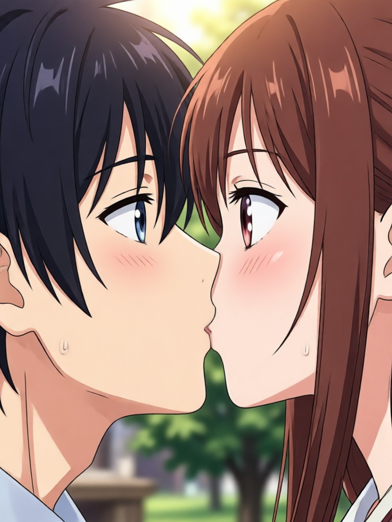 Anime kiss video under cherry blossoms