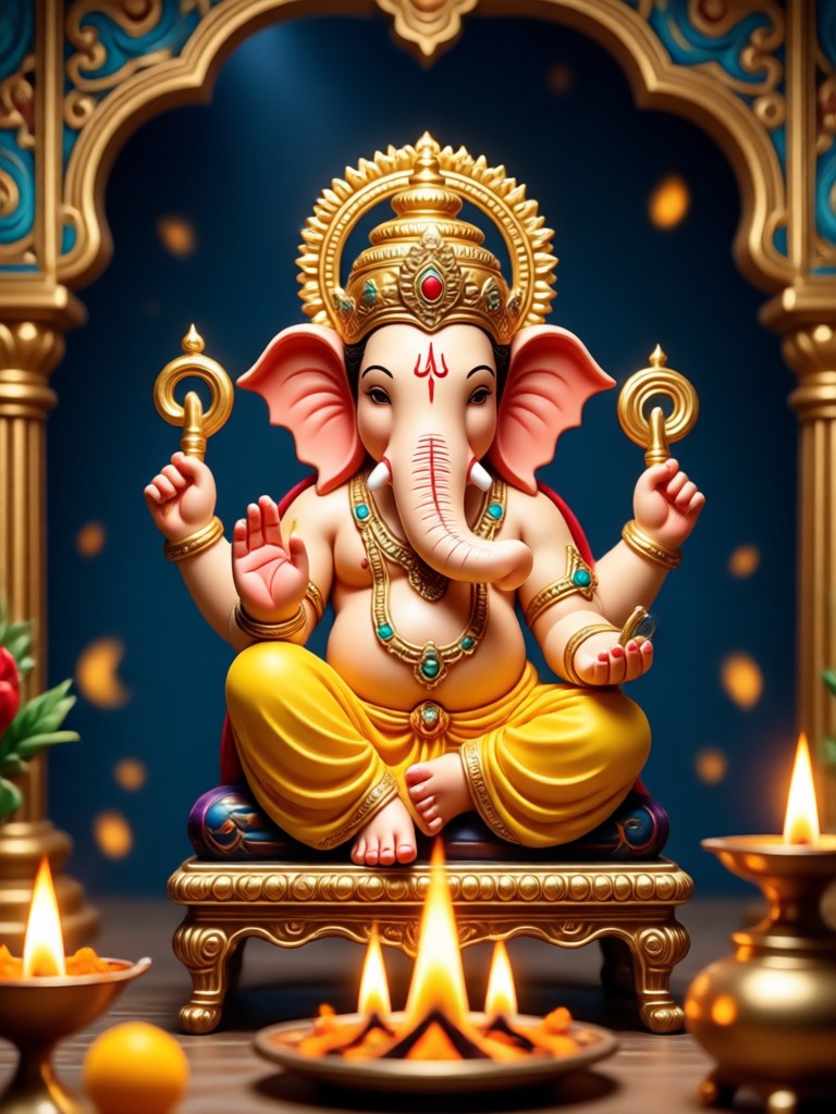 AI Ganesh Aarti photo classic painting style