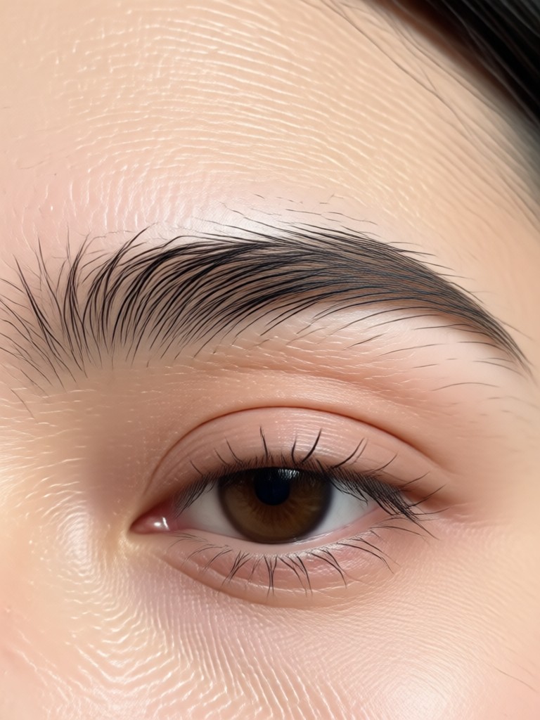 Smartphone screen displaying the AI eyebrow filter interface