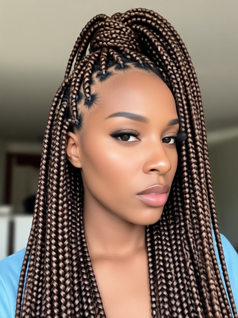 Classic medium-length black box braids