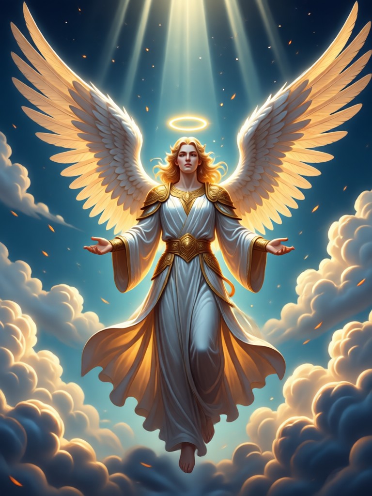 Ángel con alas hechas de galaxias y estrellas giratorias