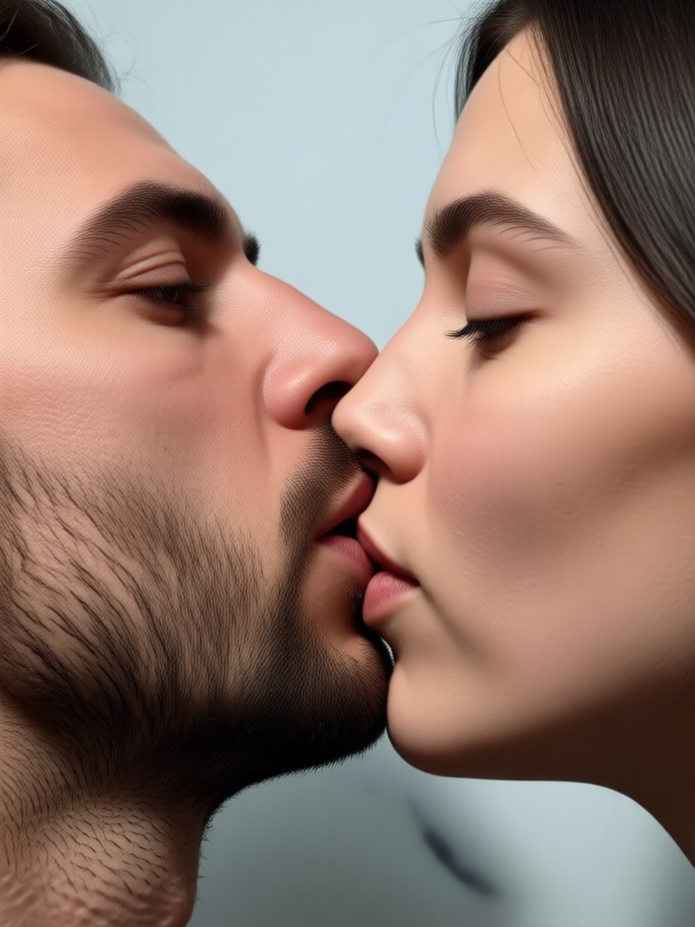 Group photo with a central AI generated kiss moment