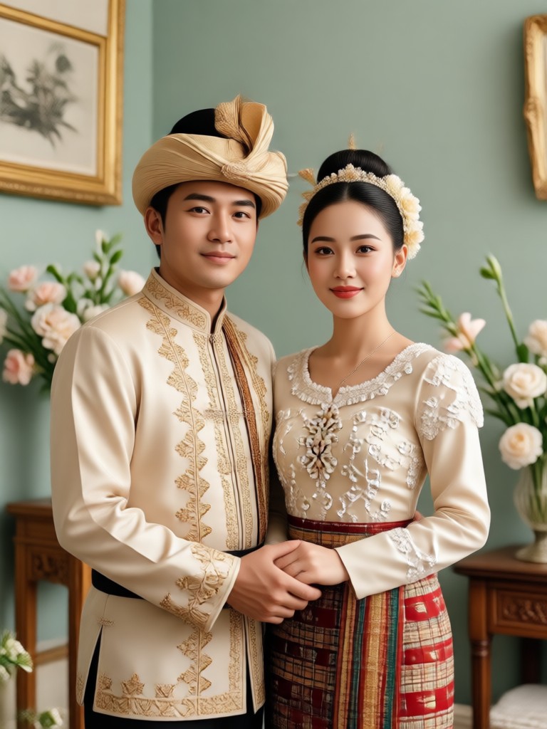 Colorful and festive traditional Filipino couple portrait