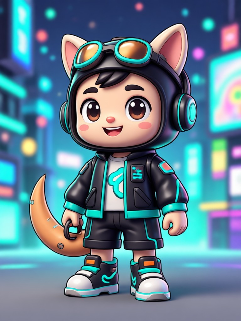 Cyberpunk-Neon-Maskottchen für ein Musiklabel