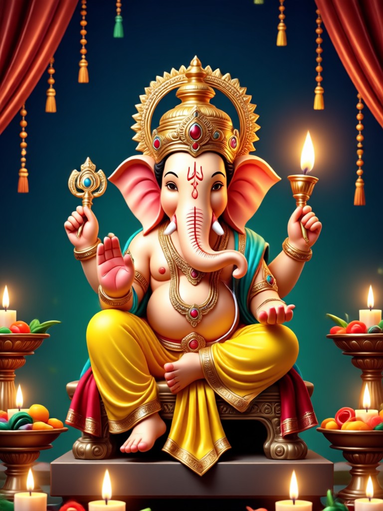 Ganpati photo with divine light AI effect