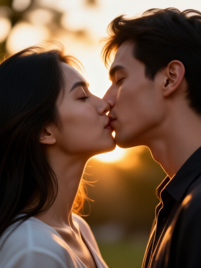 Besos de pareja romántica en estilo anime generados por IA