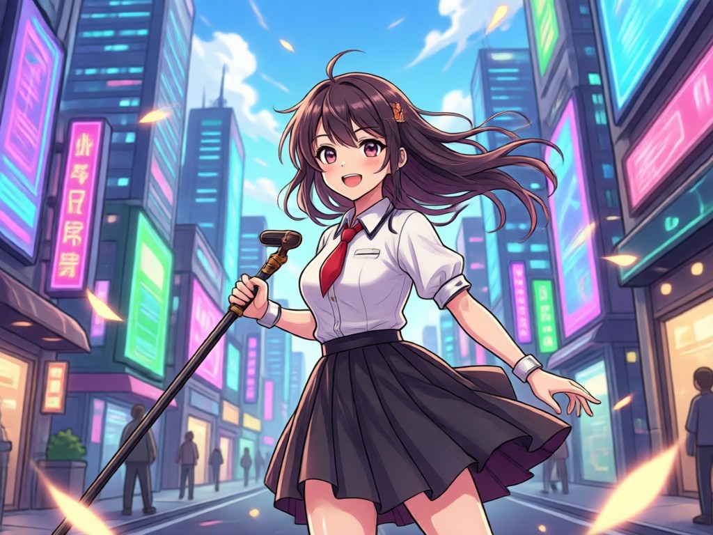 Um usuário satisfeito vendo sua criação de foto anime em um smartphone
