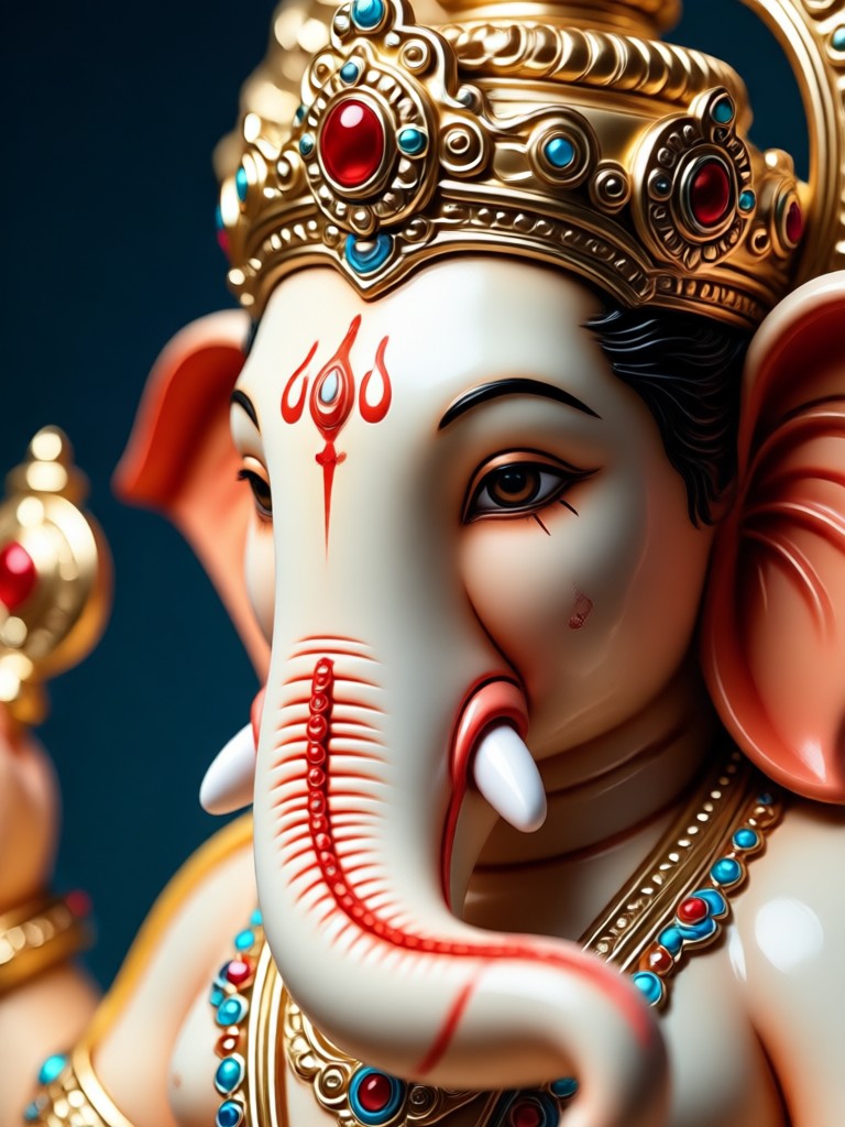 AI generated Ganesha with intricate floral crown and background