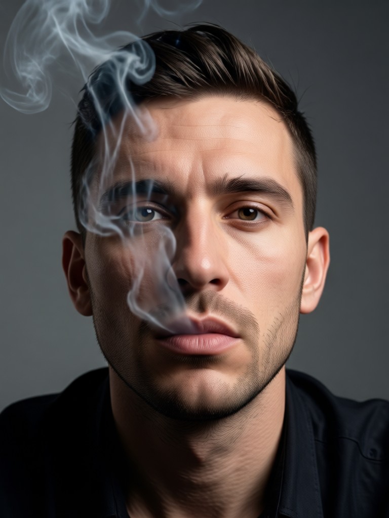 Close up face with subtle smoke wisps photo effect