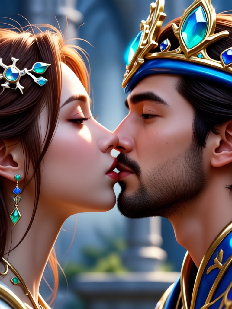 Mystical library romantic scene AI generator