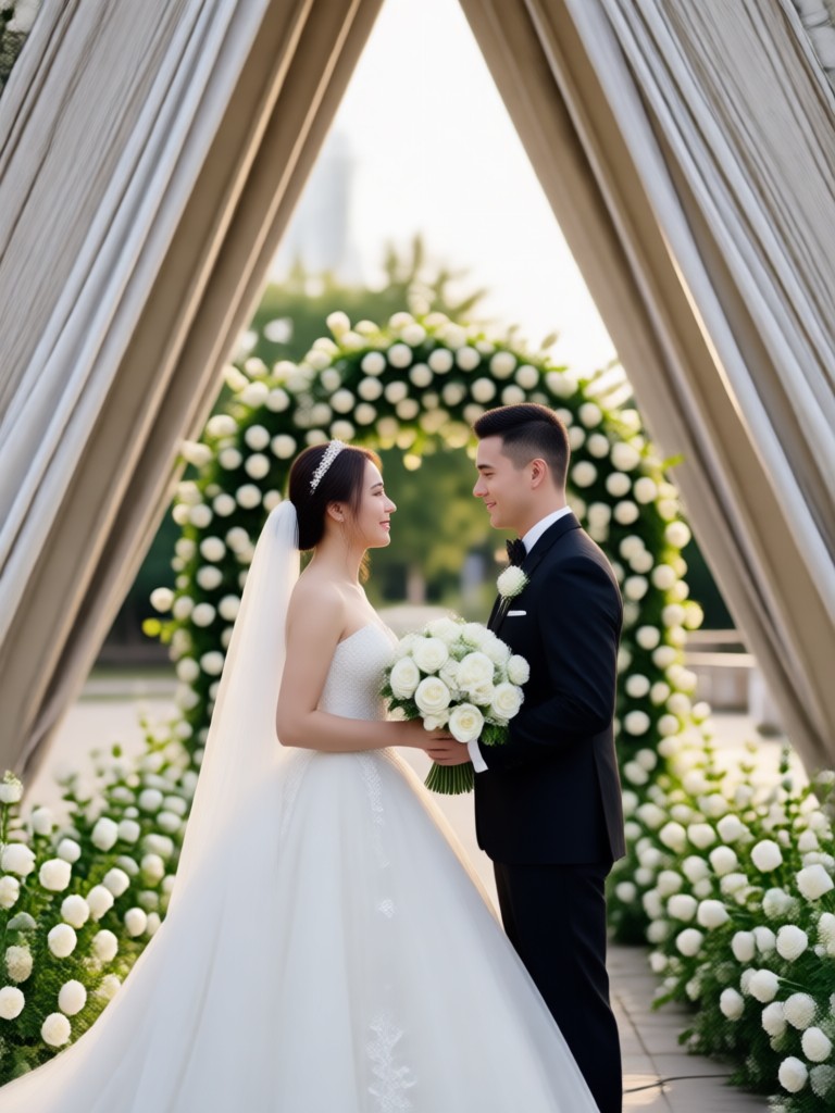 Vídeo de casamento em destino exótico com movimentos de câmera panorâmica por IA