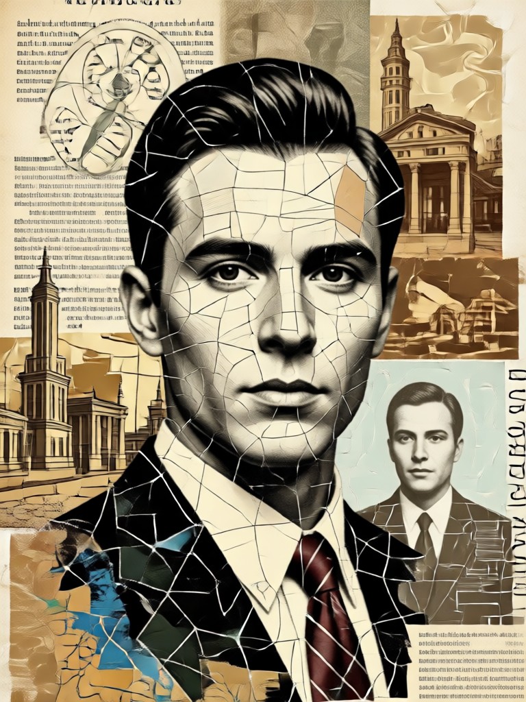 Family tree collage with sepia portraits and script