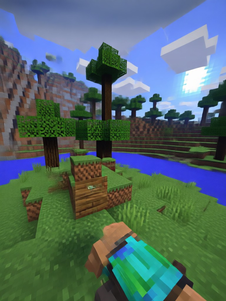 Entspannendes Dorfrundgang-Minecraft-Video, generiert von KI