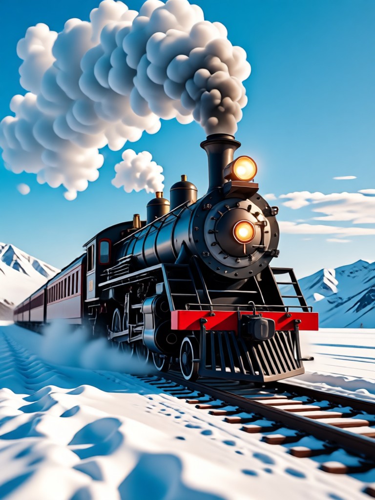 AI generated photo looking out the snowy train window
