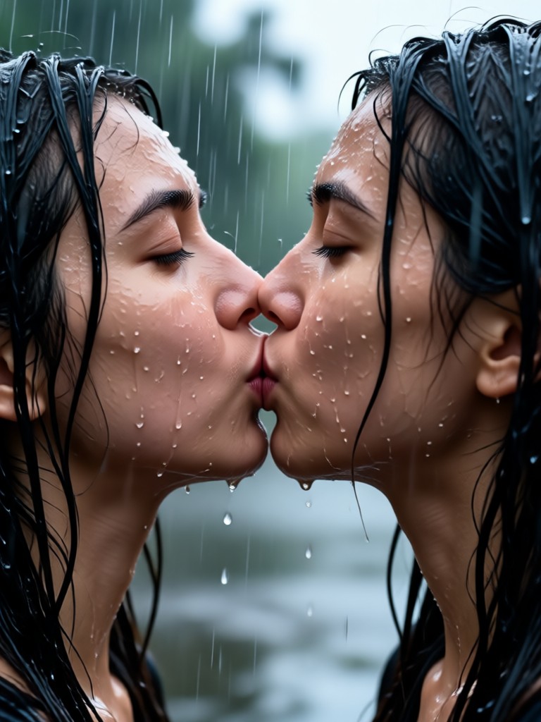 Black and white rainy kiss animation