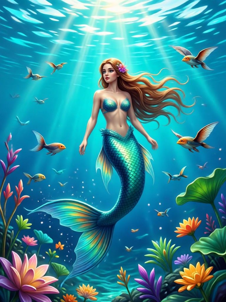 Sirena con intrincados accesorios enjoyados y cabello trenzado