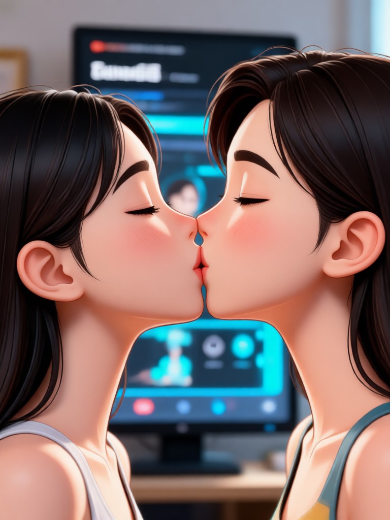 Black and white cinematic avatar kissing video