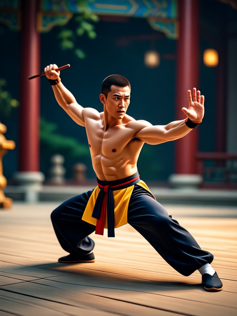 Children learning basic kungfu stances