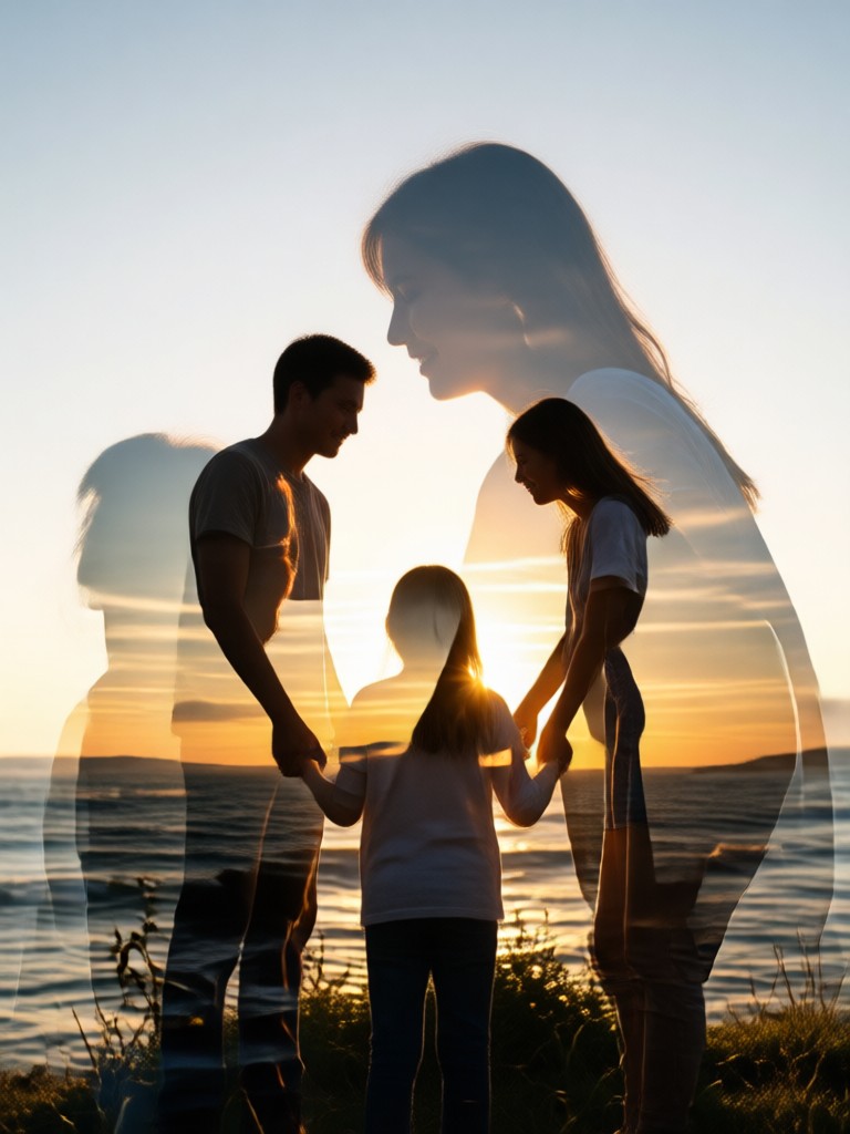 AI double exposure family portrait example