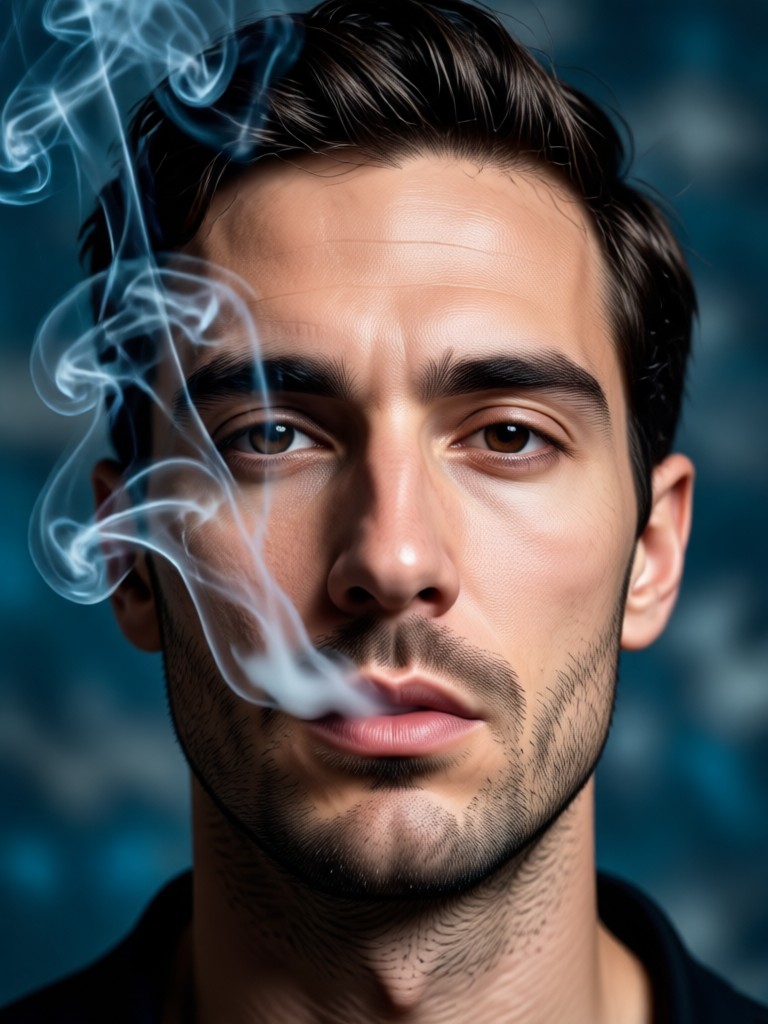 Portrait with smoke blending into a forest background