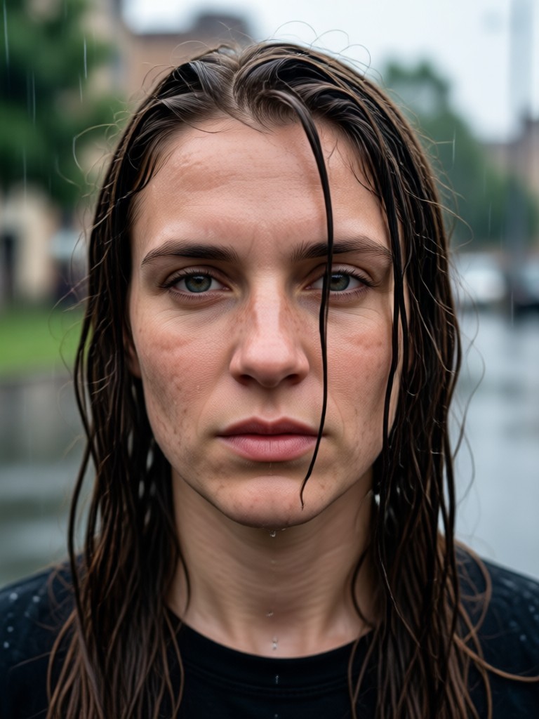 Retrato de monção gerado por IA com chuva brilhante