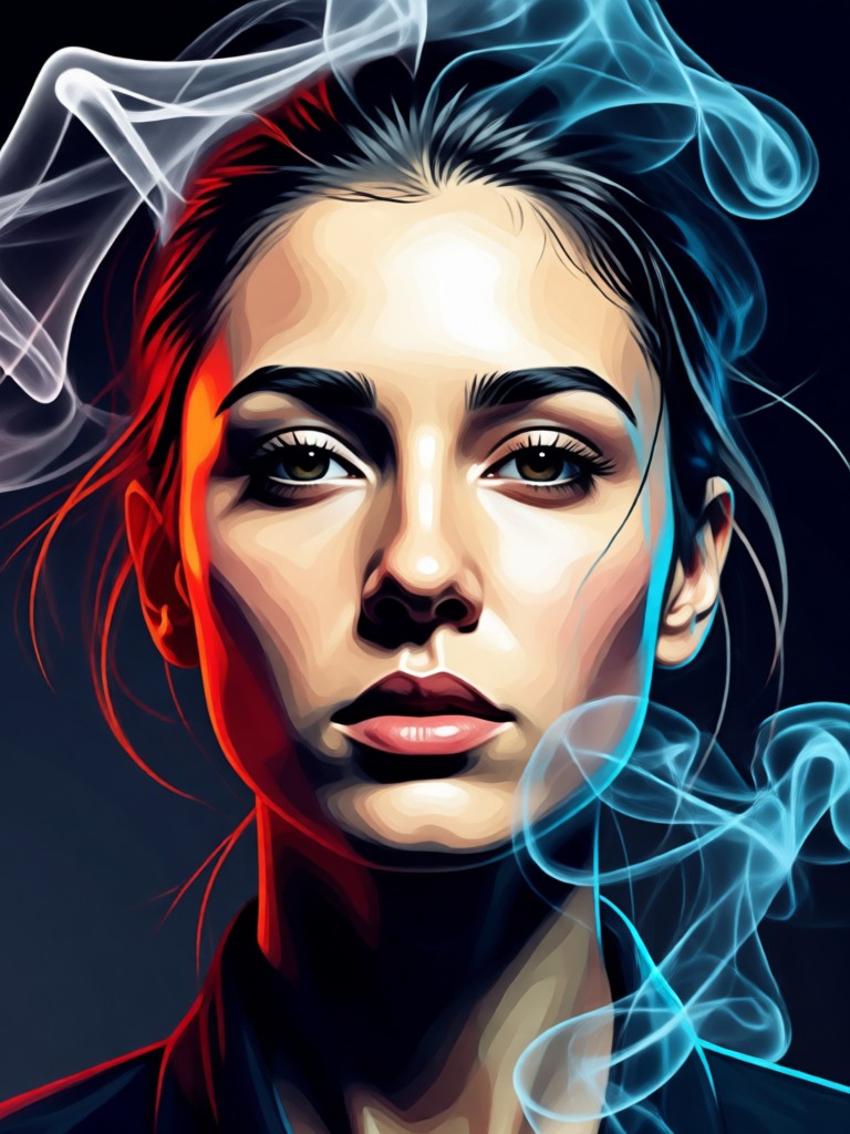 Watercolor smoke portrait painting style