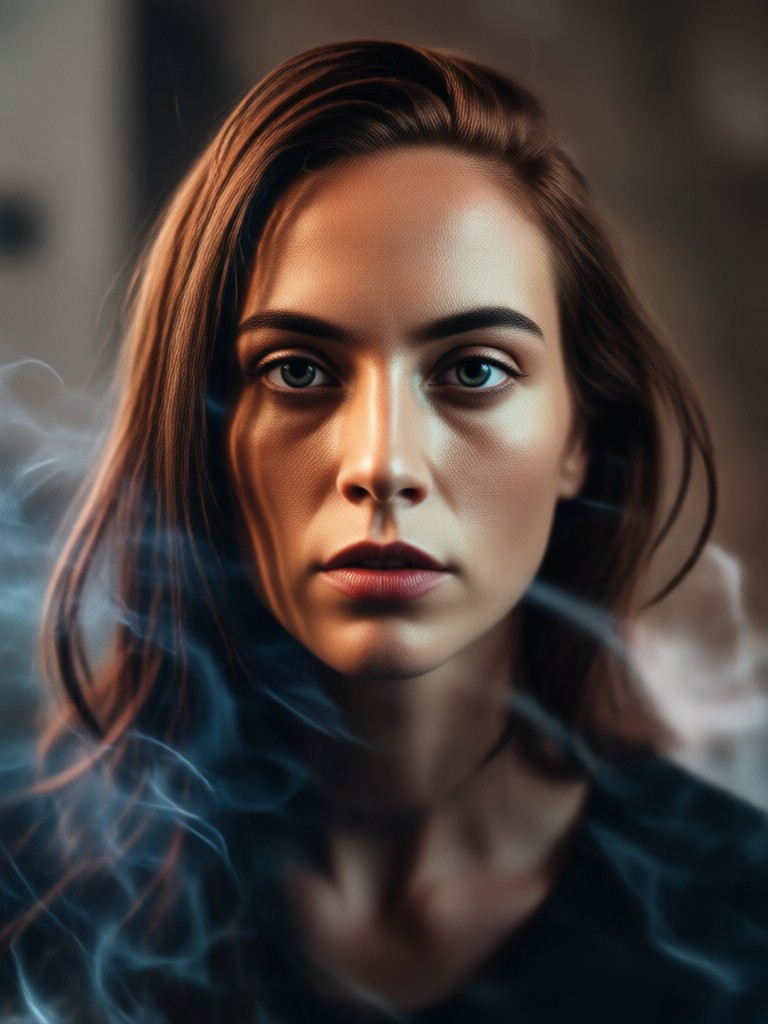 Film noir style portrait with shadowy smoke