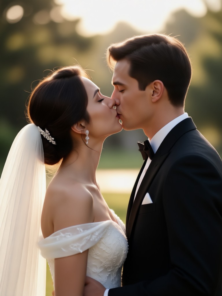 Vintage style newlywed kiss animation effect