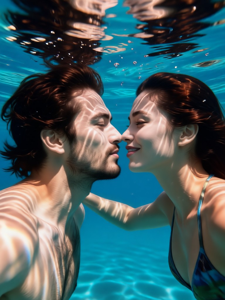 Ethereal couple portrait in crystal clear water