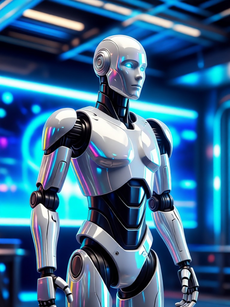 AI robot filter result portrait with glowing circuit board patterns